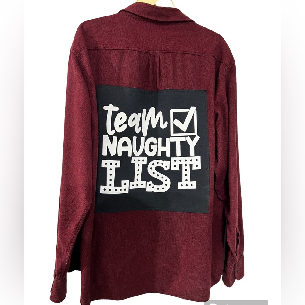 Christmas Team Naughty List Upcycled Graphic Flannel